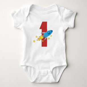 1st Birthday Retro Rocket Baby Bodysuit