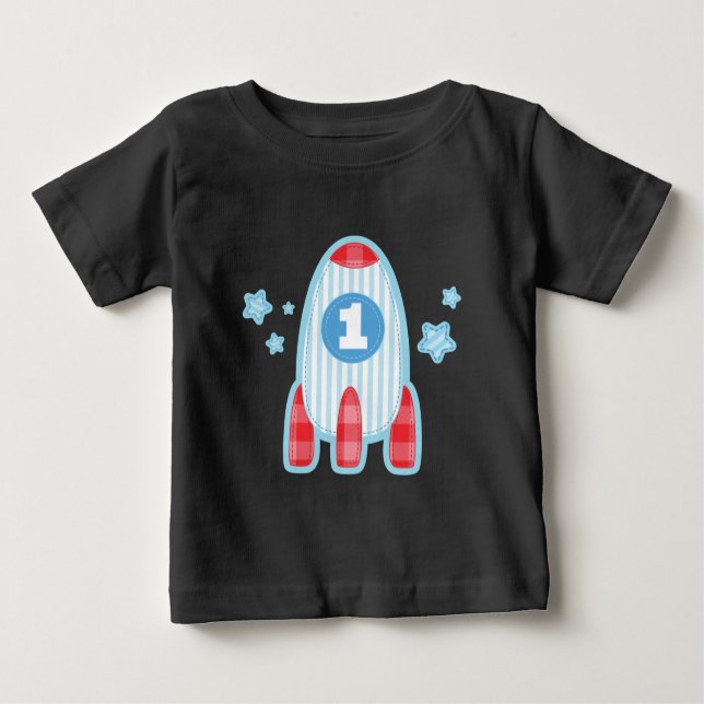 1st Birthday Rocket Ship Space T-shirt (Front)