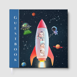 1st Birthday Rocket Space Huge One Photo Collage Guest Book
