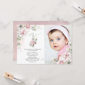 1st Birthday | Roses Floral Girls Invitation