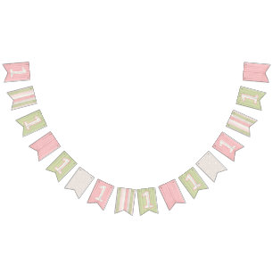 1st Birthday Rustic Sage Green & Pink Floral Wood Bunting
