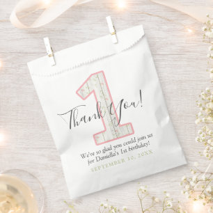 1st Birthday Rustic Shabby Chic Pink Floral Party Favour Bags