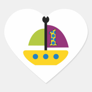 1st Birthday Sailboat Heart Sticker