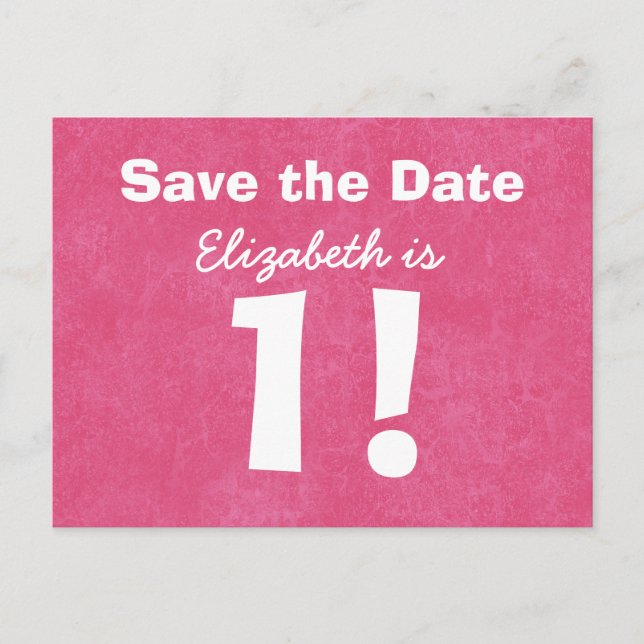 1st Birthday Save the Date Pink White for GIRL B4E Announcement Postcard (Front)