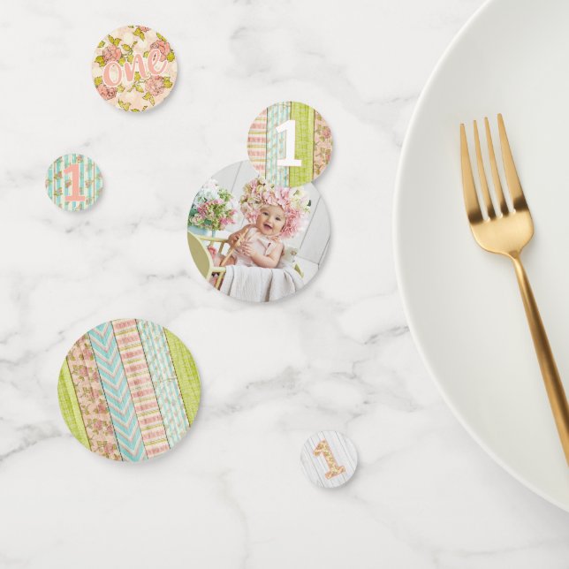 1st Birthday Shabby Chic Roses Rustic Wood Floral Confetti (Group)