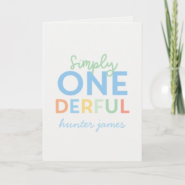 1st birthday simple onederful colourful typography card (Front)