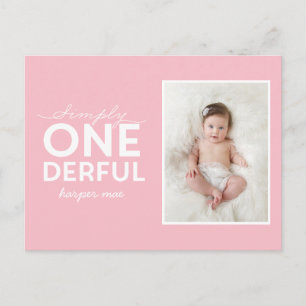 1st birthday simple onederful colourful typography postcard