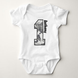 1st Birthday Snow Camouflage One Year Old N010 Baby Bodysuit