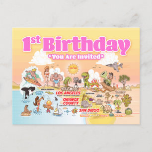1st Birthday SoCal Announcement Postcard