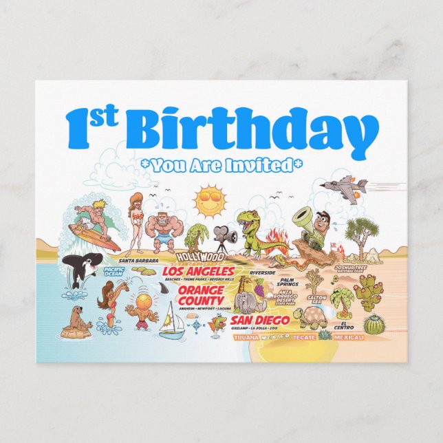 1st Birthday SoCal Announcement Postcard (Front)