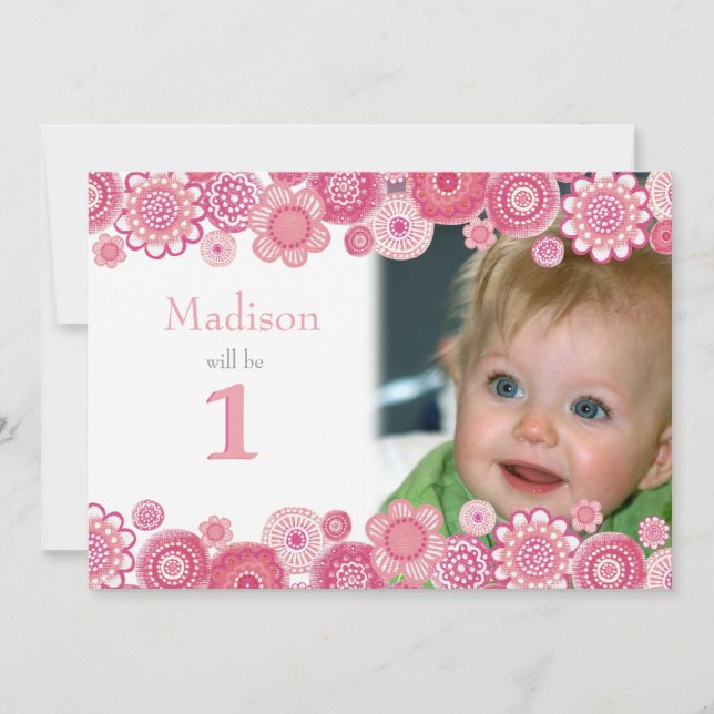 1st Birthday Soft Pink Party Invitation Photo Card (Front)