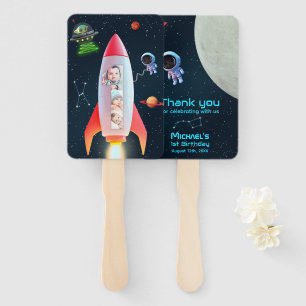 1st Birthday Space Rocket Huge One Thank You Hand Fan