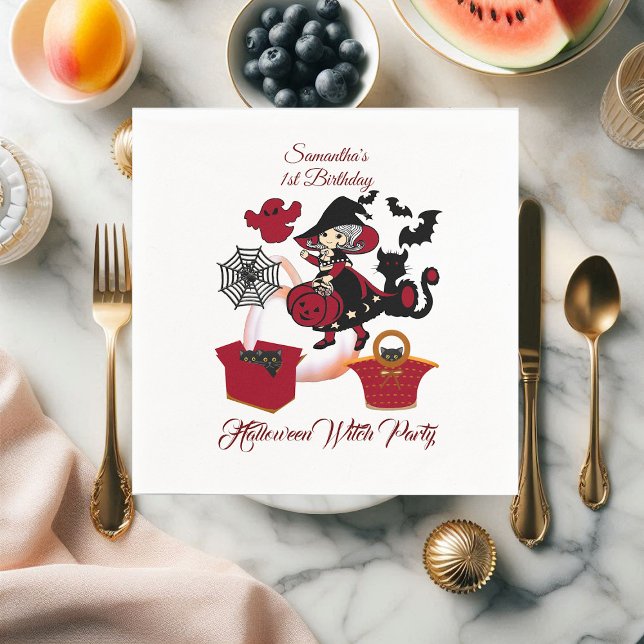 1st Birthday Spooky Witch Party Halloween Cat Cute Napkin (1st Birthday Spooky Witch Party Halloween Cat Cute Napkins)