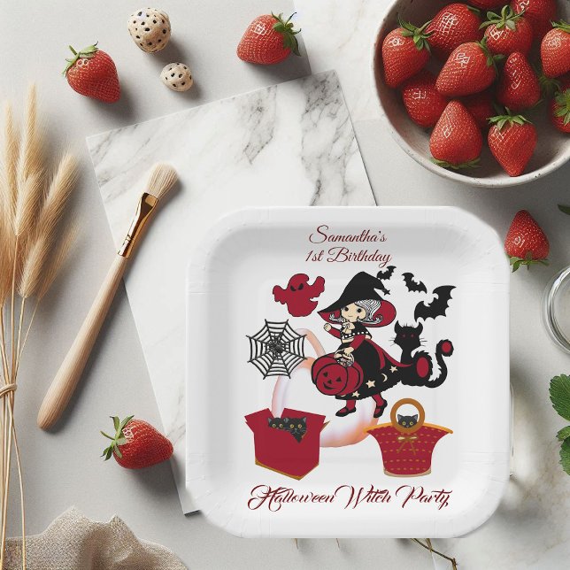 1st Birthday Spooky Witch Party Halloween Cat Cute Paper Plate (1st Birthday Spooky Witch Party Halloween Cat Cute Paper Plates)