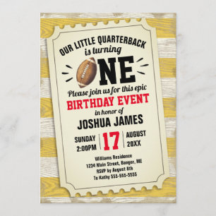 1st Birthday Sports Football Ticket Rustic Yellow Invitation