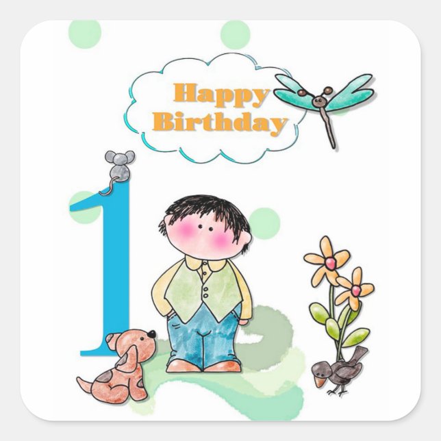 1st Birthday Square Sticker (Front)