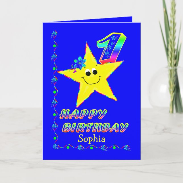 1st Birthday Star Custom Name Card (Front)