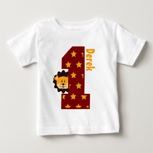 1st Birthday Stars and Lion One Year Old Baby T-Shirt (Front)