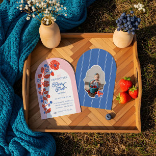 1st Birthday Strawberry Berry First Birthday Photo Invitation