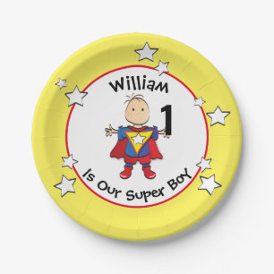 1st Birthday Super Boy Cartoon Cute Party Plate