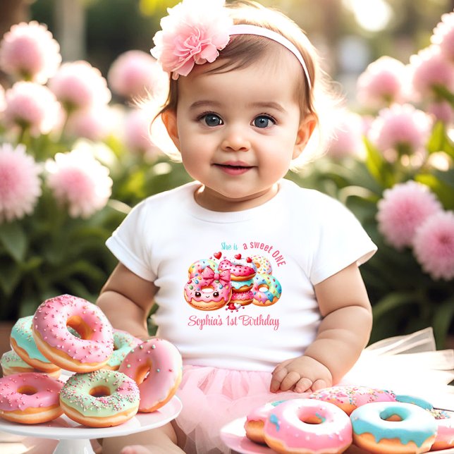 1st Birthday Sweet One Cute Doughnut Girl Name Baby T-Shirt (1st Birthday Sweet One Cute Donut Girl Name Baby T-Shirt)
