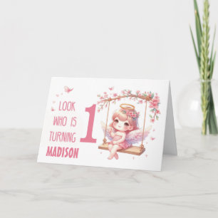 1st Birthday Sweet Pink Girl Angel  Card