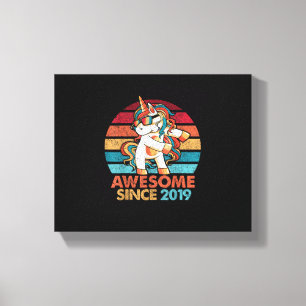 1st Birthday T-Shirt Awesome Since 2019 Unicorn Fl Canvas Print