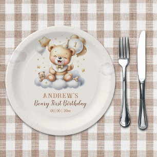 1st Birthday Teddy Bear Birthday Boy Paper Plate
