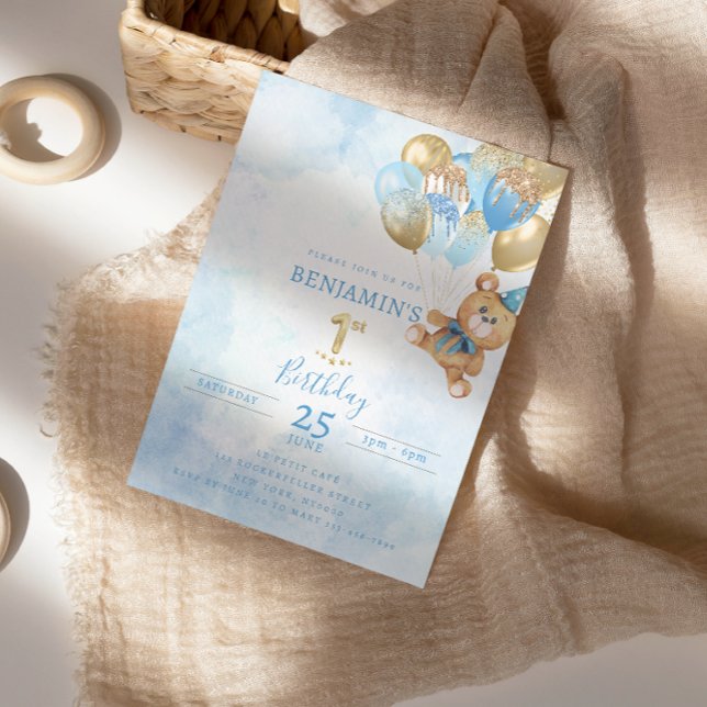 1st Birthday Teddy Bear Birthday Invitation (Creator Uploaded)