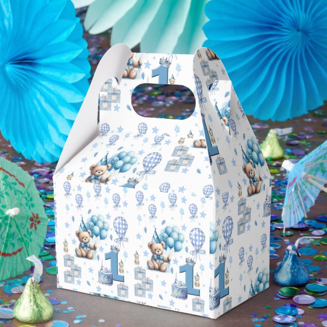 1st. Birthday Teddy Bear Blue Gable Favour Box  (Party)
