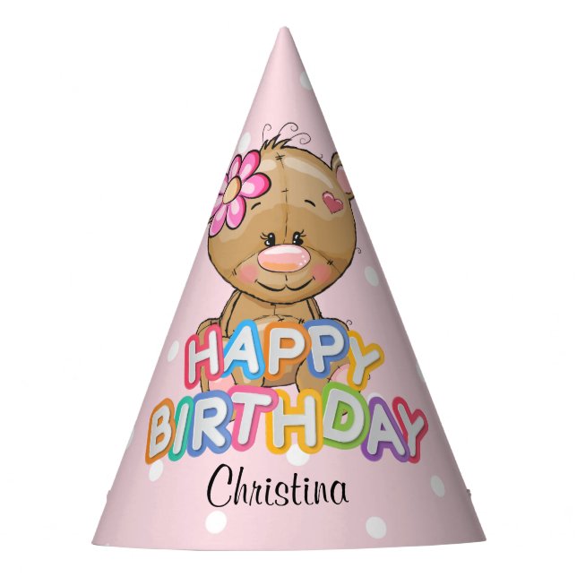 1st Birthday Teddy Bear Custom Party Hat (Front)