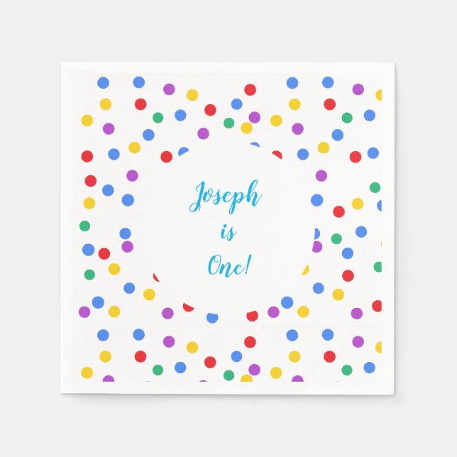 1st Birthday Template Colourful Confetti Dots Napkin (Front)