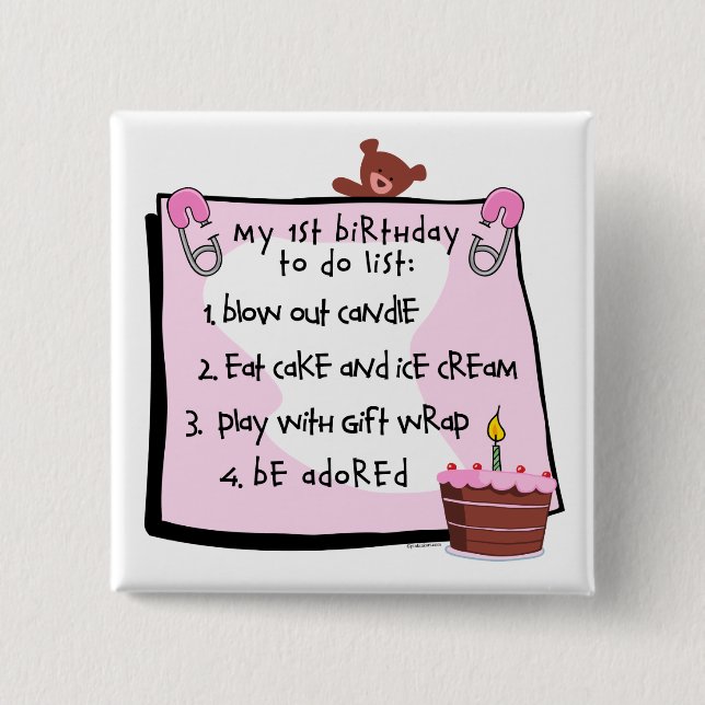 1st Birthday To Do's Pink 15 Cm Square Badge (Front)