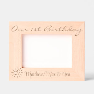 1st Birthday Triplets, Twins, Names, Photo, 7x5", Etched Frames