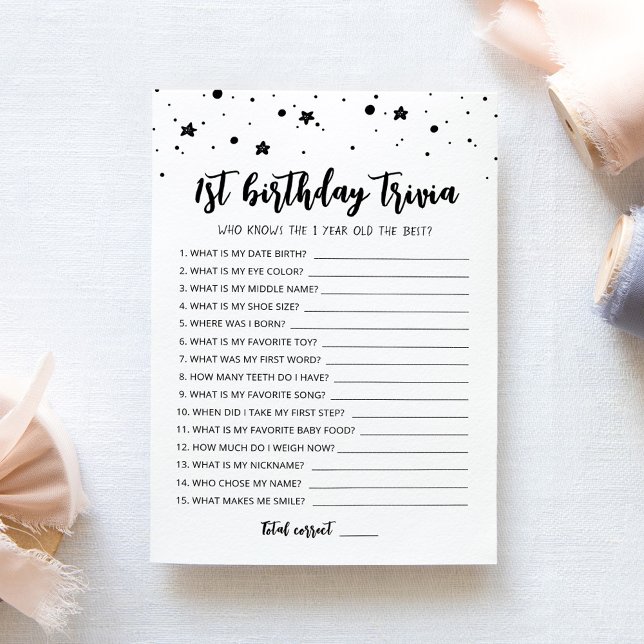 1st Birthday Trivia editable game Card (Creator Uploaded)