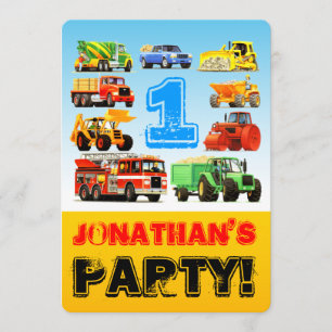 1st Birthday Truck Party Invitation