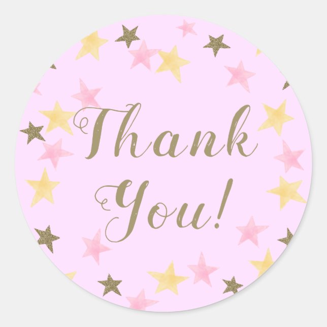 1st Birthday Twinkle Little Star Pink Girl  Classic Round Sticker (Front)