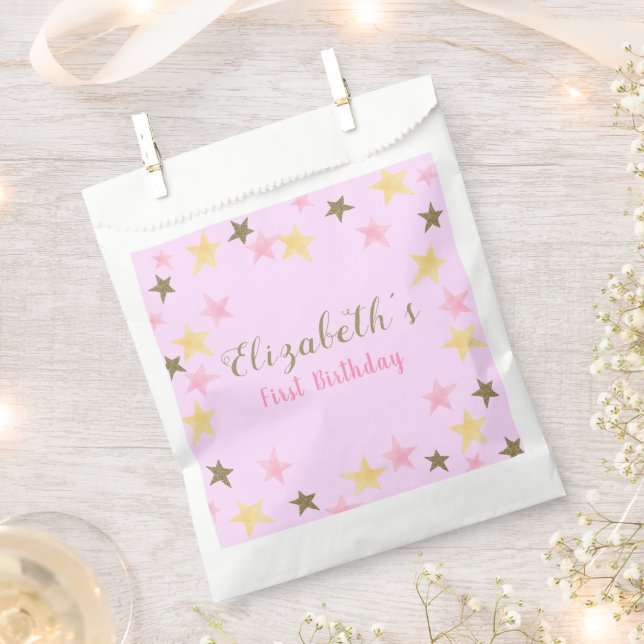 1st Birthday Twinkle Little Star Pink Girl  Favour Bags (Clipped)