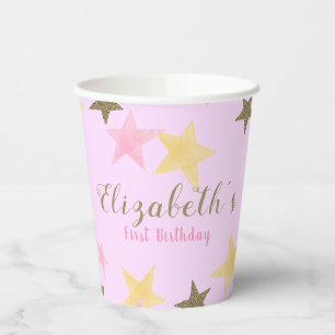 1st Birthday Twinkle Little Star Pink Girl Paper Cups