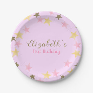 1st Birthday Twinkle Little Star Pink Girl  Paper Plate