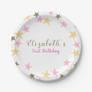 1st Birthday Twinkle Little Star Pink Gold Girl  Paper Plate