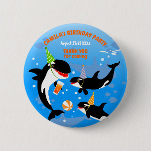 1st birthday under the sea orca whale baby girl 6 cm round badge