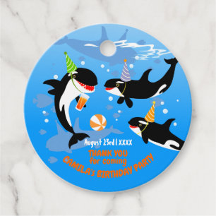 1st birthday under the sea orca whale baby girl favour tags