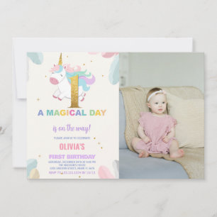 1st Birthday Unicorn Birthday Invitations photo