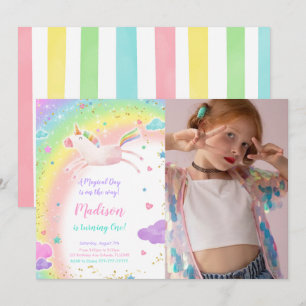 1st Birthday Unicorn Party Photo Invitation