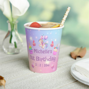 1st birthday unicorns cupcakes girly colourful cut paper cups