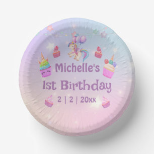 1st birthday unicorns cupcakes girly colourful paper plate