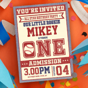 1st Birthday Vintage Baseball Invite