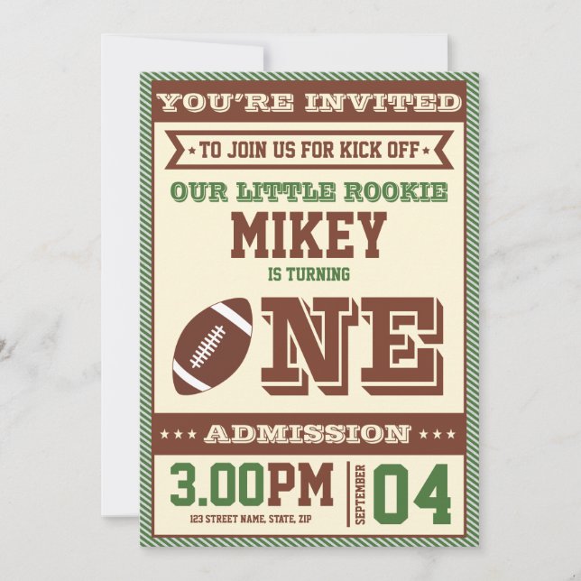 1st Birthday Vintage Football Invite (Front)