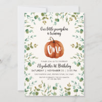 1st Birthday Watercolor Pumpkin & Eucalyptus